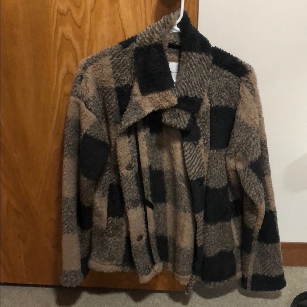 Fuzzy plaid jacket